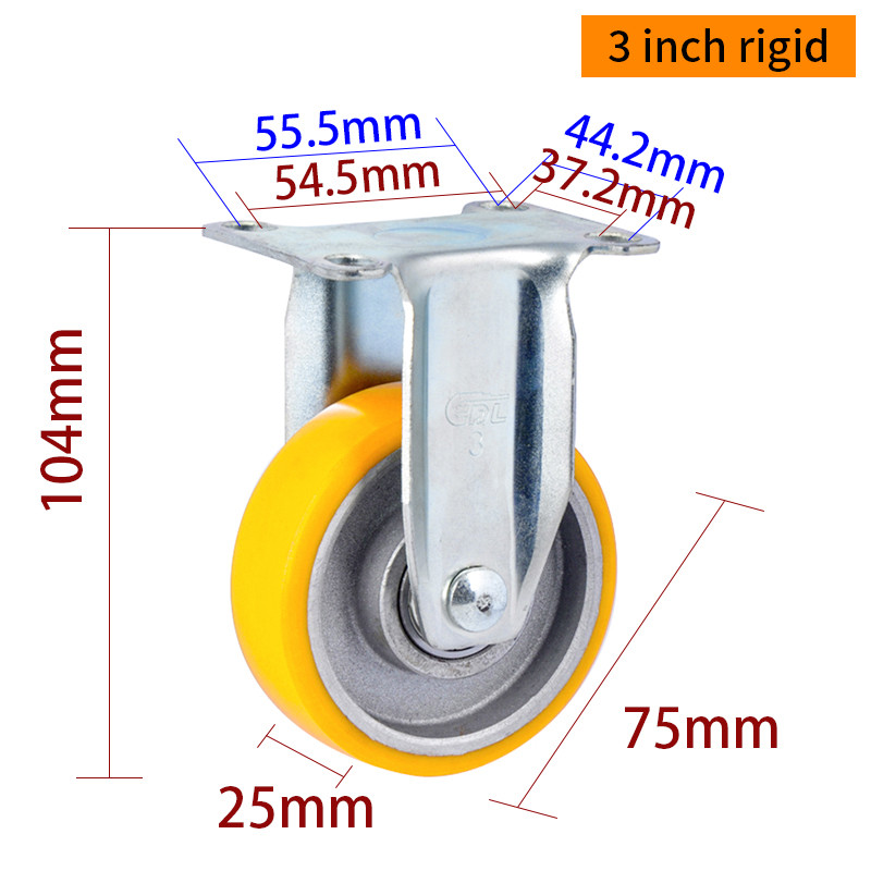 Yellow TPU Tread Light Duty Casters 3 Inch Swivel Plate Casters
