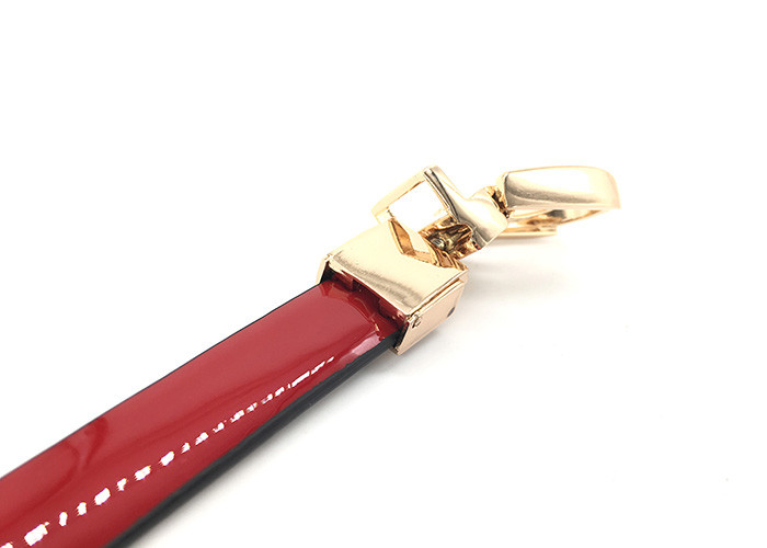 Red 1.5CM Womens Skinny Leather Belt With Gold Buckle