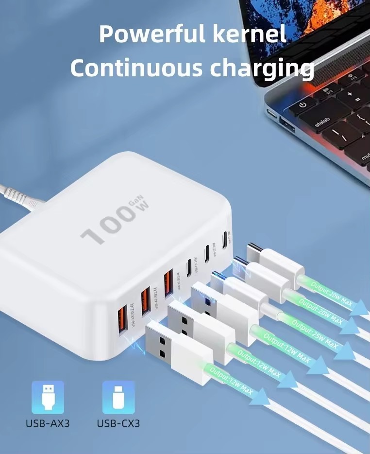 100W Multiple USB Charger 6 Ports Hub QC3.0 Phone Charger Station