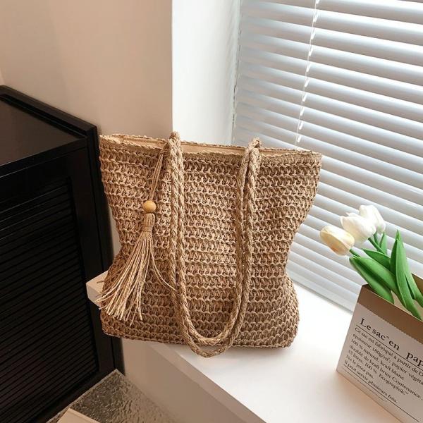 Straw Bag for Women Woven Beach Structured Tote Handmade Crochet Carteras De