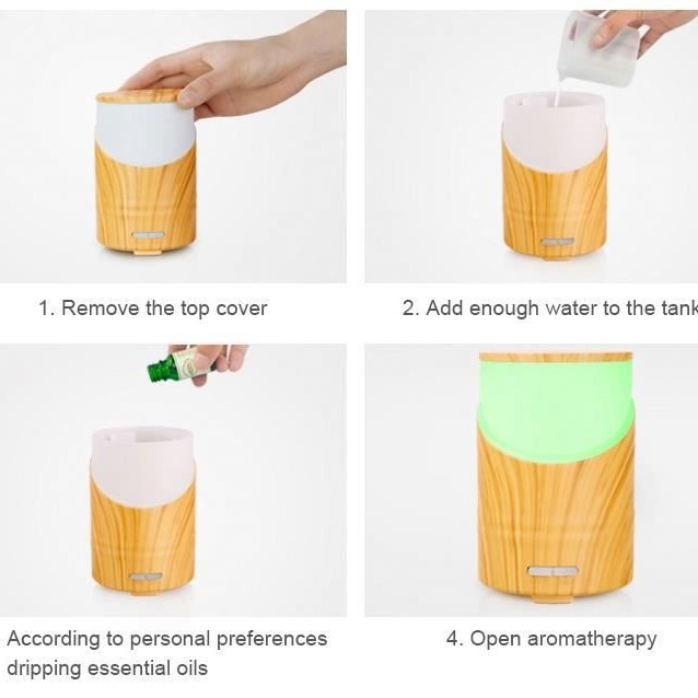 160ML Wood Grain Ultrasonic Atomizer Essential Oil Aroma Diffuser with Waterless Auto Shut-off
