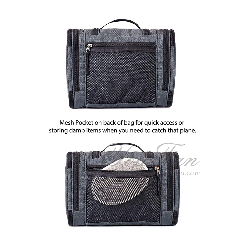 Large Capacity Hanging Travel Toiletry Bag With Zipper Mesh Pocket