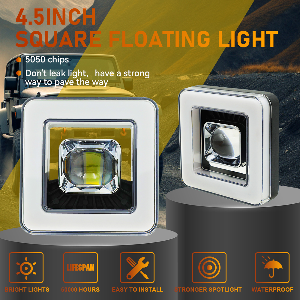 Square Design 4.5 Inch Yellow White 24V Universal Motorcycle Spotlight