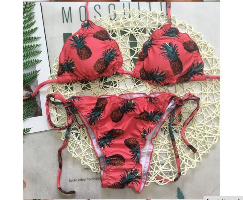 Swimwear button 2018 Sexy Bikinis women swimsuit brazilian woman Bandeau Push up Vintage Bikini Set Biquini beachwear