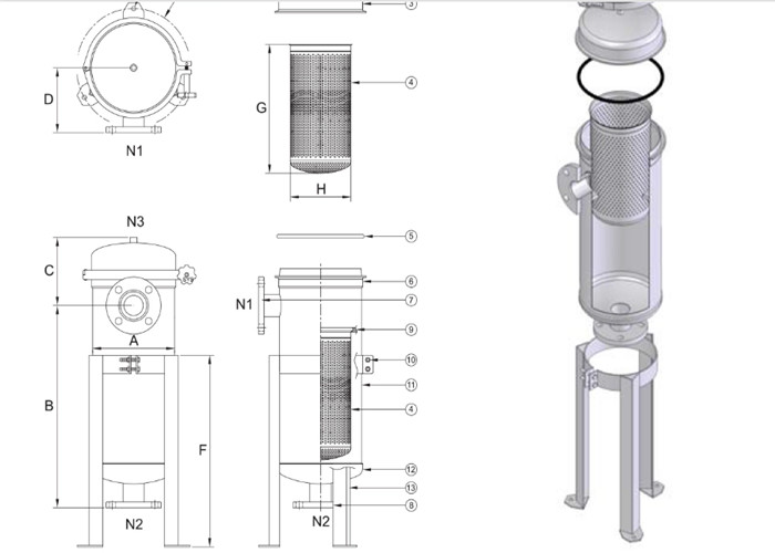 Stainless Steel Liquid Filter Housings Bag Type For Liquid Filtration CE Approved