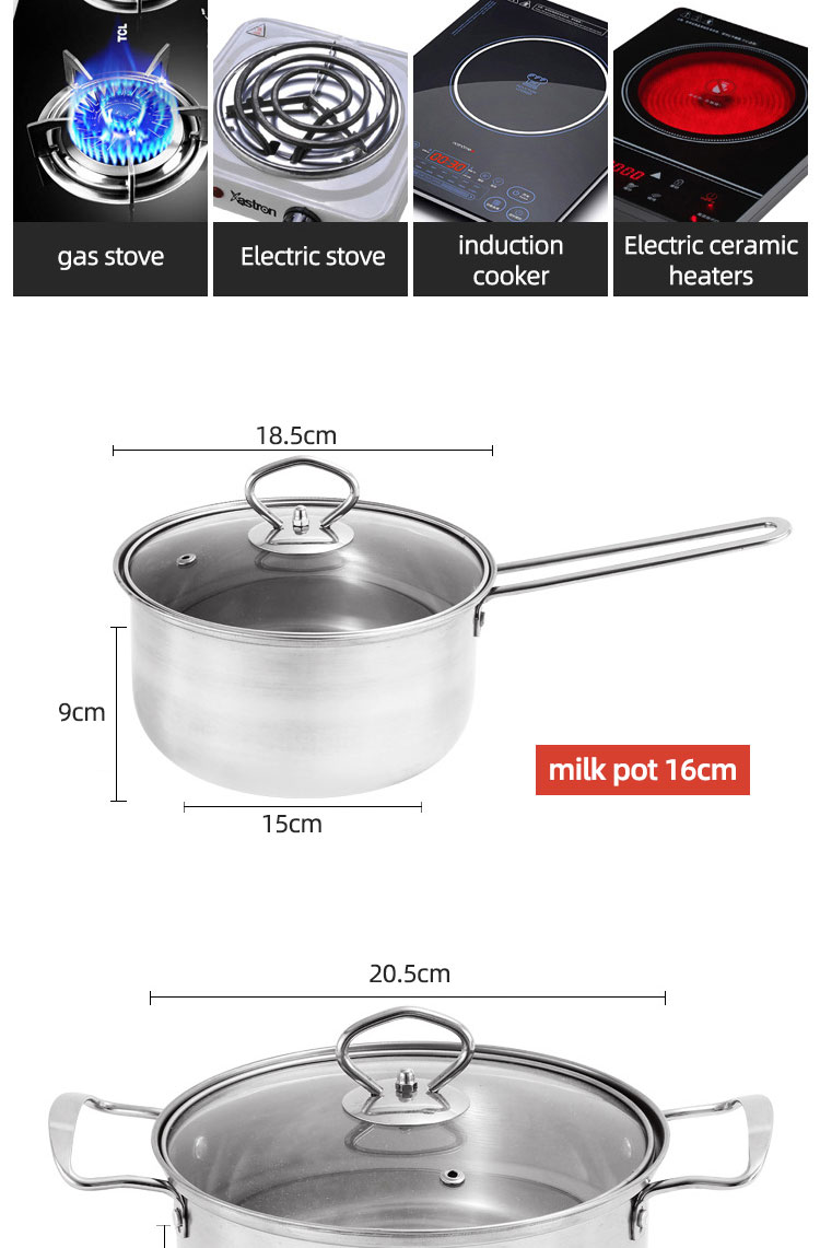 Hot Sale Kitchenware 3pcs Cookware Set Round Nonstick Stainless 410 Soup Pot Cooking Pot Set Custom Pots And Pans