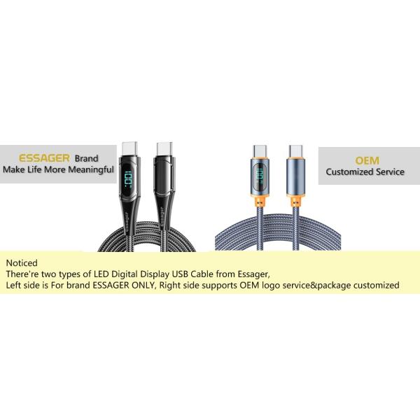 Essager PD Usb Type C To C Cable 5A 100w with Led Digital Display