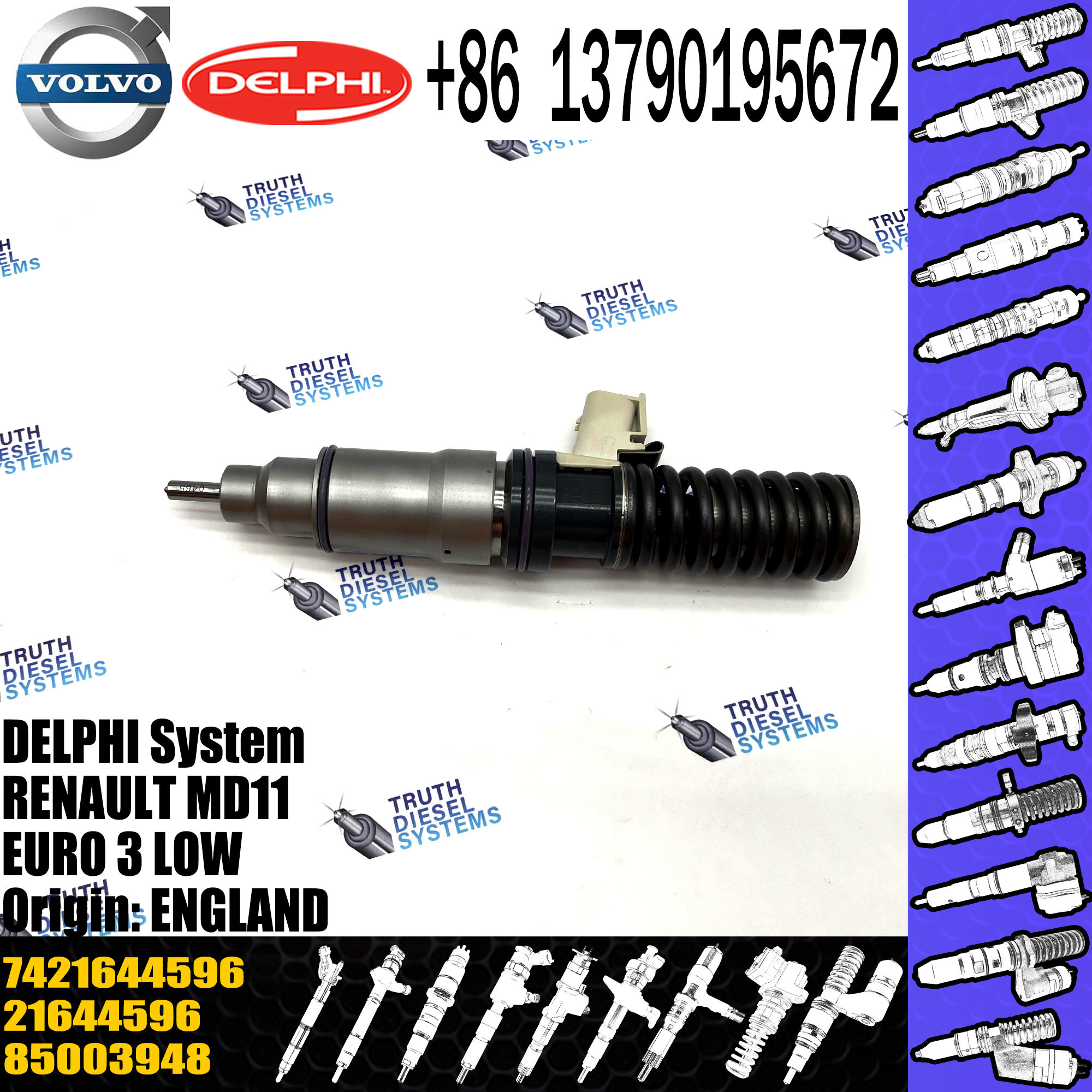 Diesel Fuel Injector 21644596 5001867216 7420708597 7421582094 7421644596 E3.18 for VOL 11LTR EURO3 HI
