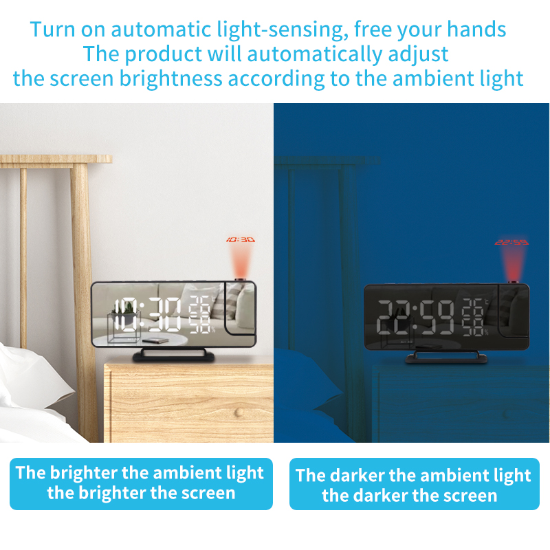 Student Desktop Room Thermometer LED Projection Alarm Clock With Makeup Mirror