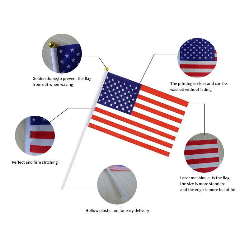 Custom Outdoor Country Mini Flags Hand Held Polyester Fabric Soft And Washable