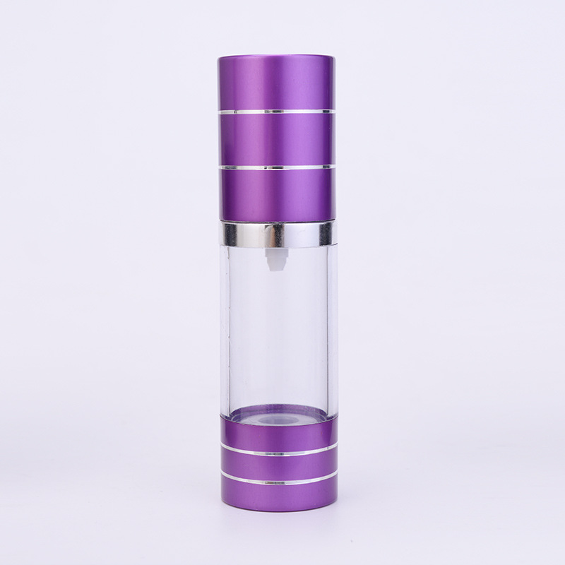 Frosted Golden Airless Spray Pump Bottle 15ml 30ml 50ml Plastic Purple Airless Serum Bottle With PP Pump for Skincare Packaging