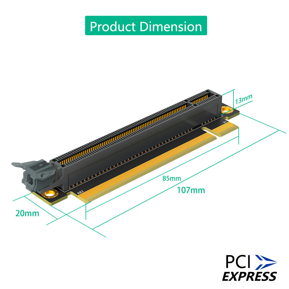 90 Degree Reverse PCI-E Riser Card 16X 3.0 Male To Female For 1U Server