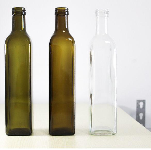 250ml 500ml Amy Green Empty Square Olive Oil Glass Bottles For Kitchen Body Material Glass