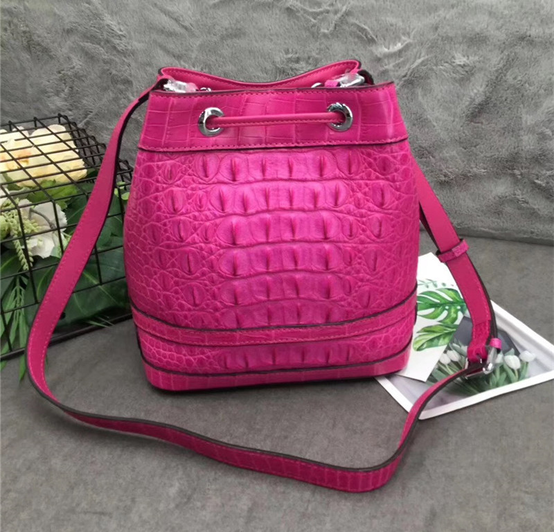 Authentic Crocodile Skin Drawstring Closure Women's Bucket Purse Exotic Alligator Leather Lady Small Tassel Shoulder Bag