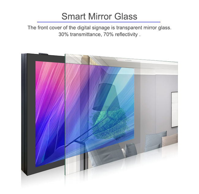 Magic Mirror Touching LCD Screen Wall Mount Display T/R 30/70 Waterproof High Brightness