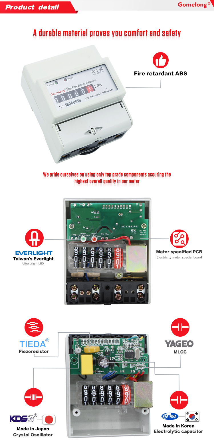 Gomelomg Single phase 4P Din rail kwh energy meter