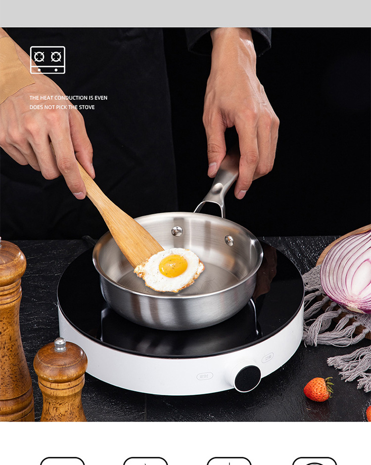 Good Quality Cookware 16 CM Mini Pans Eggs Cooking Fry Pans 18/8 Stainless Steel Frying Pan With Stainless Steel Handle