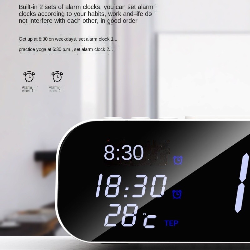 15W Fast Wireless Charger Alarm Clock Temperature Tester USB Station