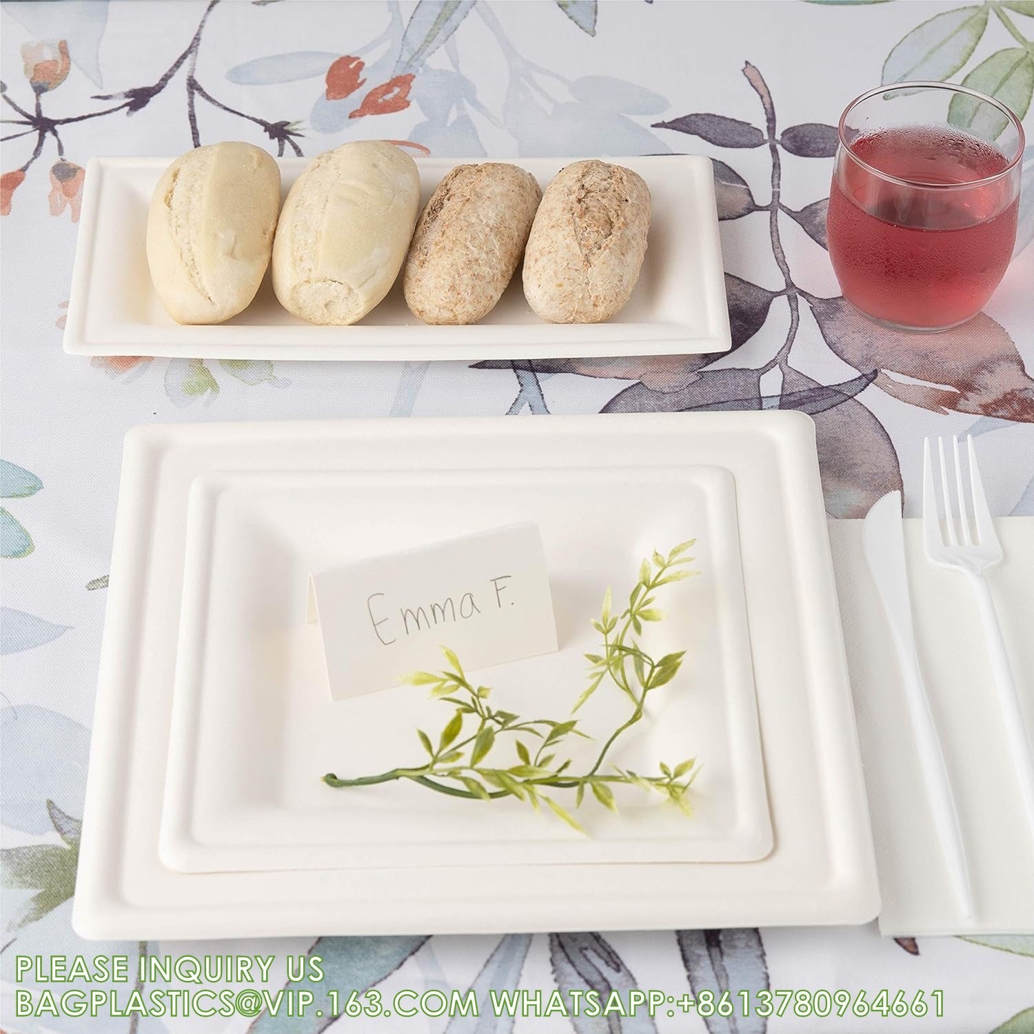 Rectangular Disposable Serving Plates 100% Natural Sugarcane Bagasse Fiber Platter Biodegradable & Compostable Party