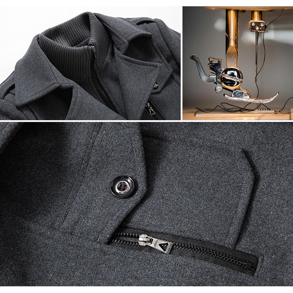 Autumn and Winter New Men&prime;s Double Collar Woolen Warm Plus Size Long Coat Windproof Jacket for Men