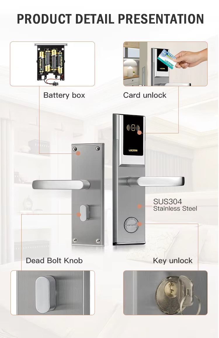 Stainless Steel Hotel Door Lock Anti Theft Hotel Card Door Lock Silver