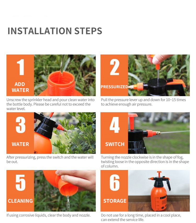 2L PP Hand Pressure Water Mist Bottle Sprayer Pressurized For Garden