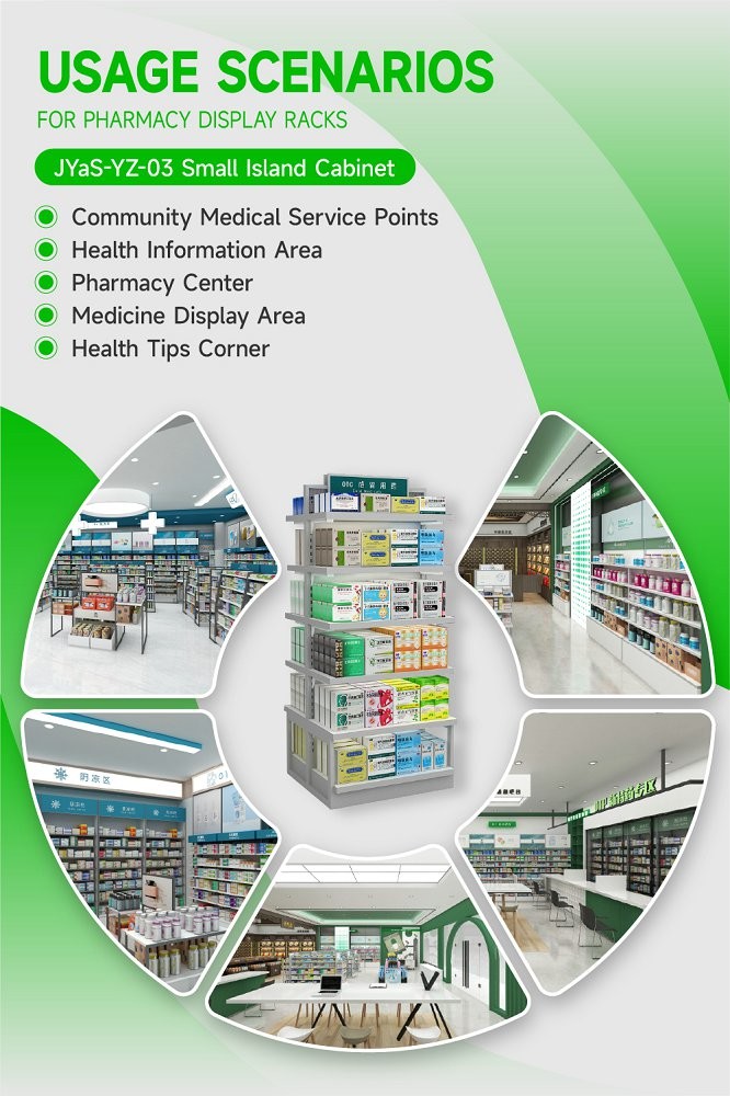 JYaS-YZ-03 Eco-friendly Medicine Display Area Cabinet with White Over-oiled Board and Aluminum Price Tag Slot