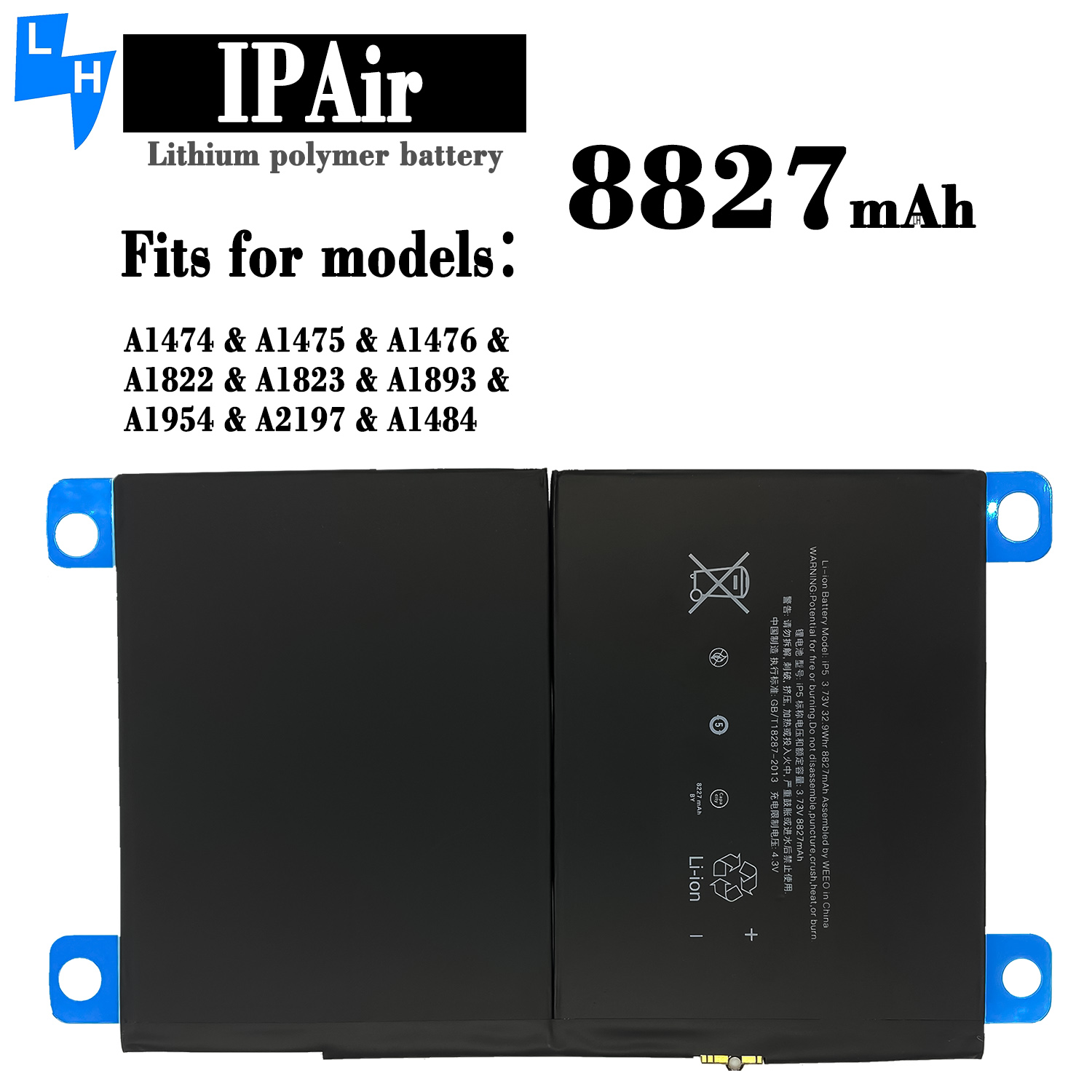 Battery for iPad Air A1474 A1475 A1476 A1822 A1823 A1893 A1954 A2197 A1484 8827mAh