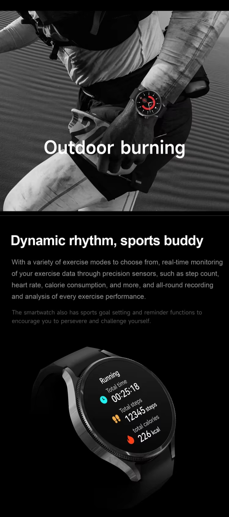 Waterproof Round Sport Outdoor Smartwatches Multifunctional 200mAh