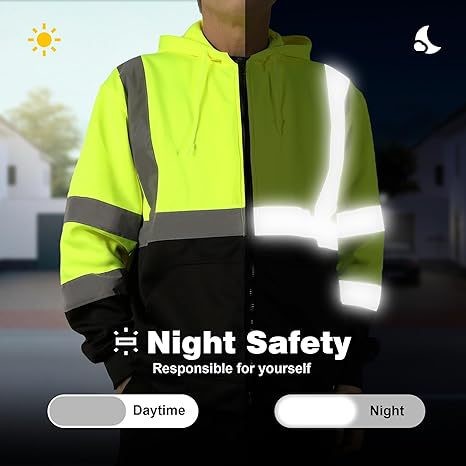 Construction Site Long Sleeve Plus Fleece Zipper Reflective Hoodie Outdoor Highlight Safety American Size Cardigan Coat