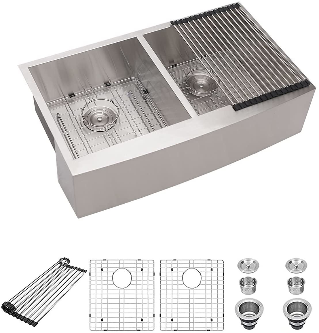 Stainless Steel 32'' Double Bowl Kitchen Sink 18 Gauge T304 Under Apron Mount 50/50