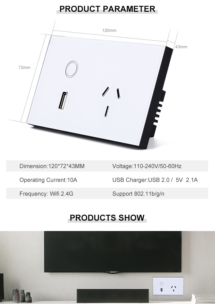 Smart Home Socket SAA Certificate Tuya Phone App Remote Smart Life Wifi Usb Us Inwall Smart Wall Socket With Switch