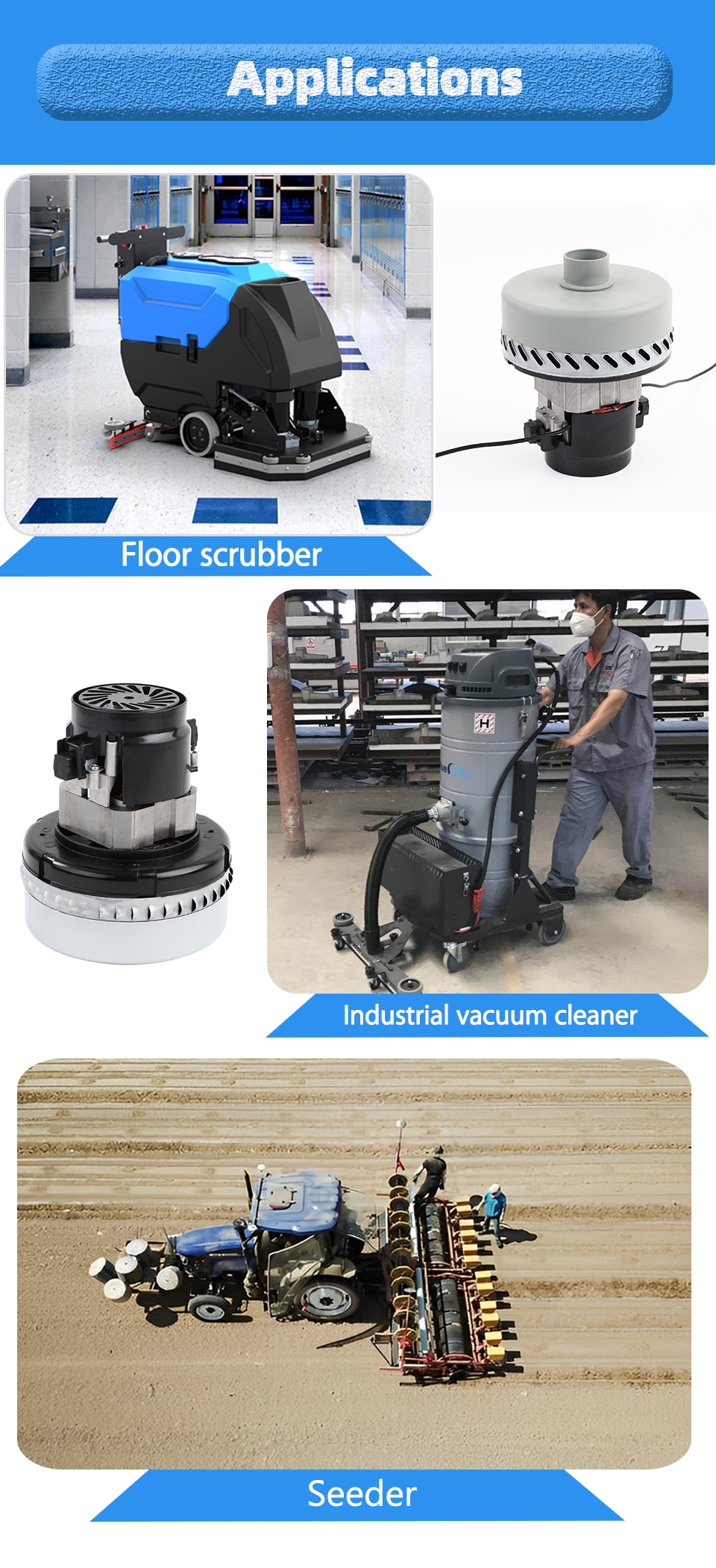 Waterproof Vacuum Cleaner Motor Customized 24V For Floor Scrubber
