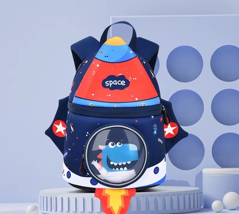 rocket shape SBR children backpack 3D Neoprene education bag soft kindergarten bag light girl backpack
