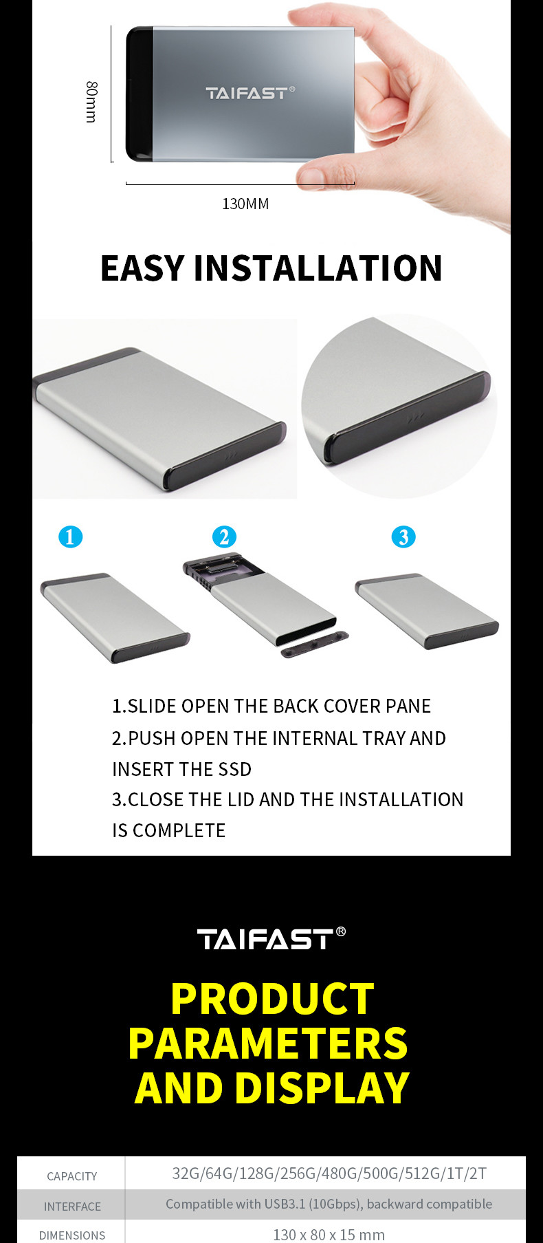 External Rosh Taifast 2.5 Inch SSD SATA Hard Disk Box Usb 3.0 Mobile For PC Laptop 150g
