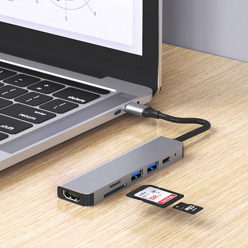 6 Port Multi Type C Hub Hdmi USB 3.0 PD TF SD Docking Station