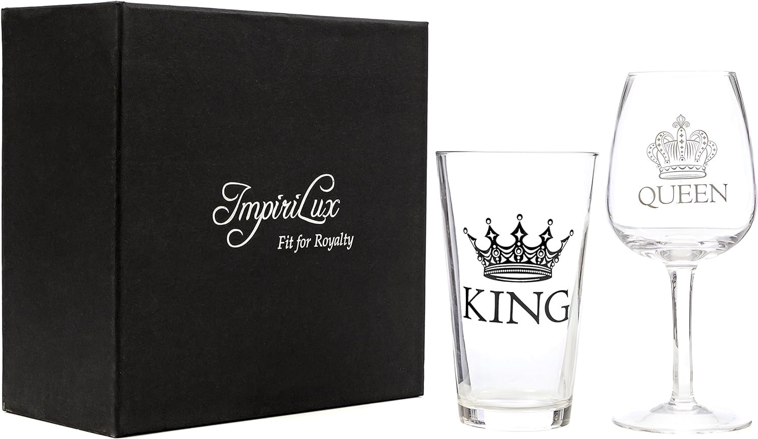 King Beer & Queen Wine Glass Set For Newlyweds Anniversaries