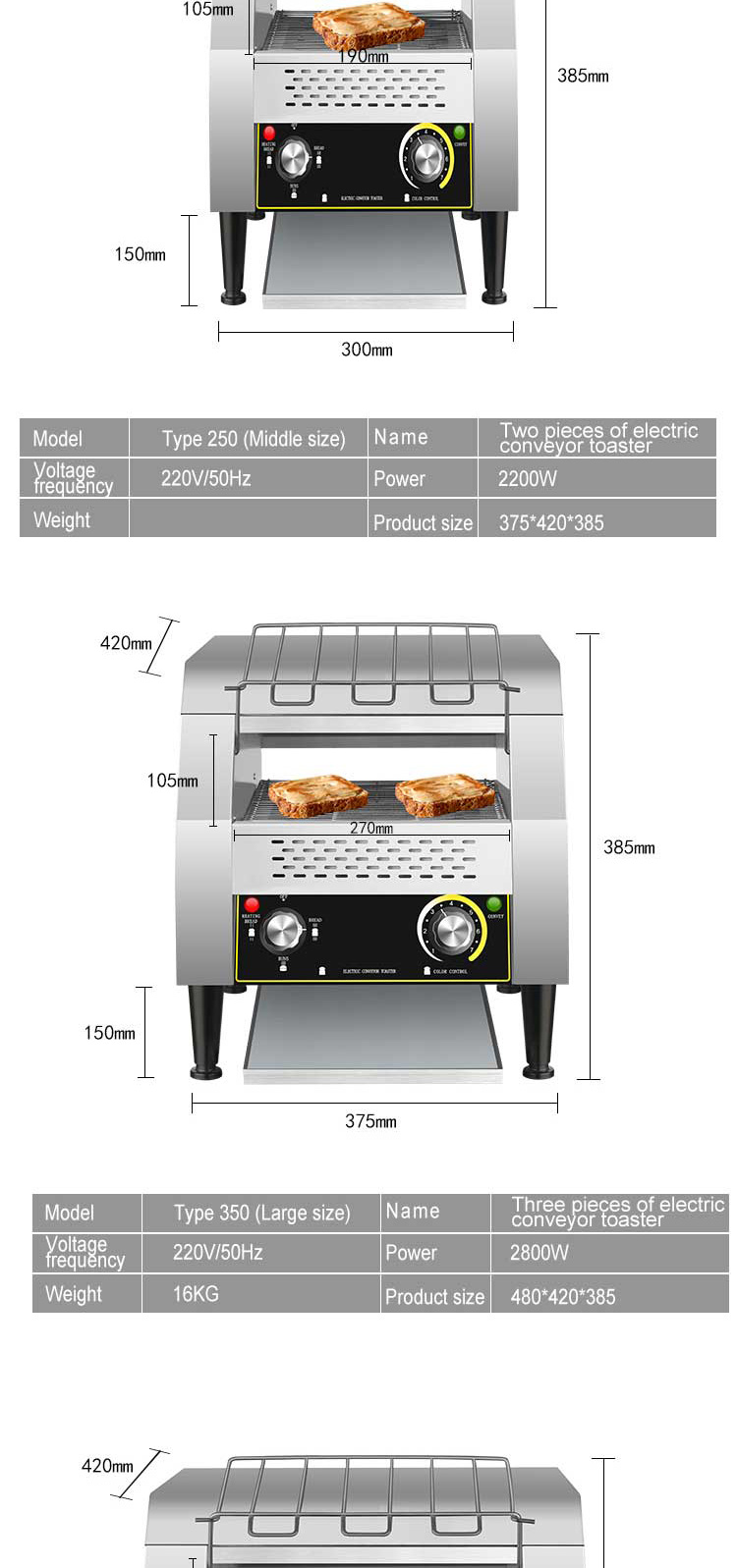Stainless Steel Housing Commercial Electric Belt Conveyor Bread Toaster for Commercial