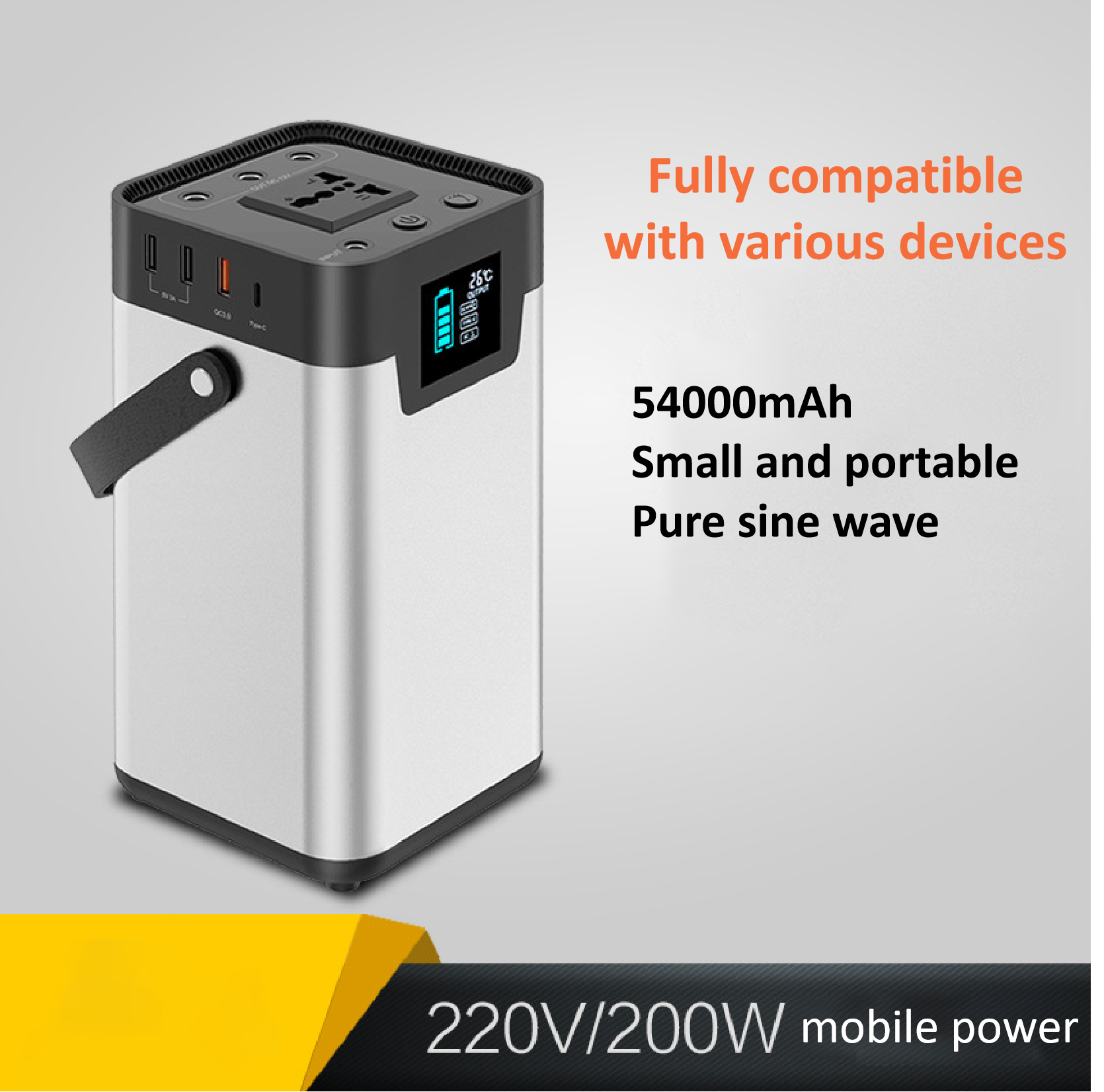 54000mah Lithium Portable Power Station 200W 220V Commercial Solar Generator