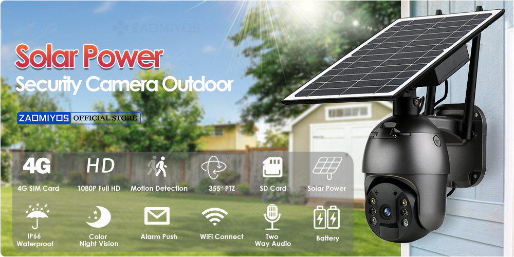 Black Weatherproof Solar SIM Card Camera , Outdoor PTZ Solar Camera 4G