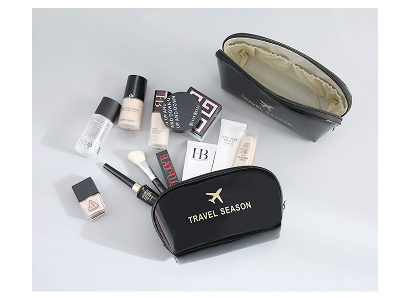 Large Capacity Zipper Travel Shiny PU Makeup Bag