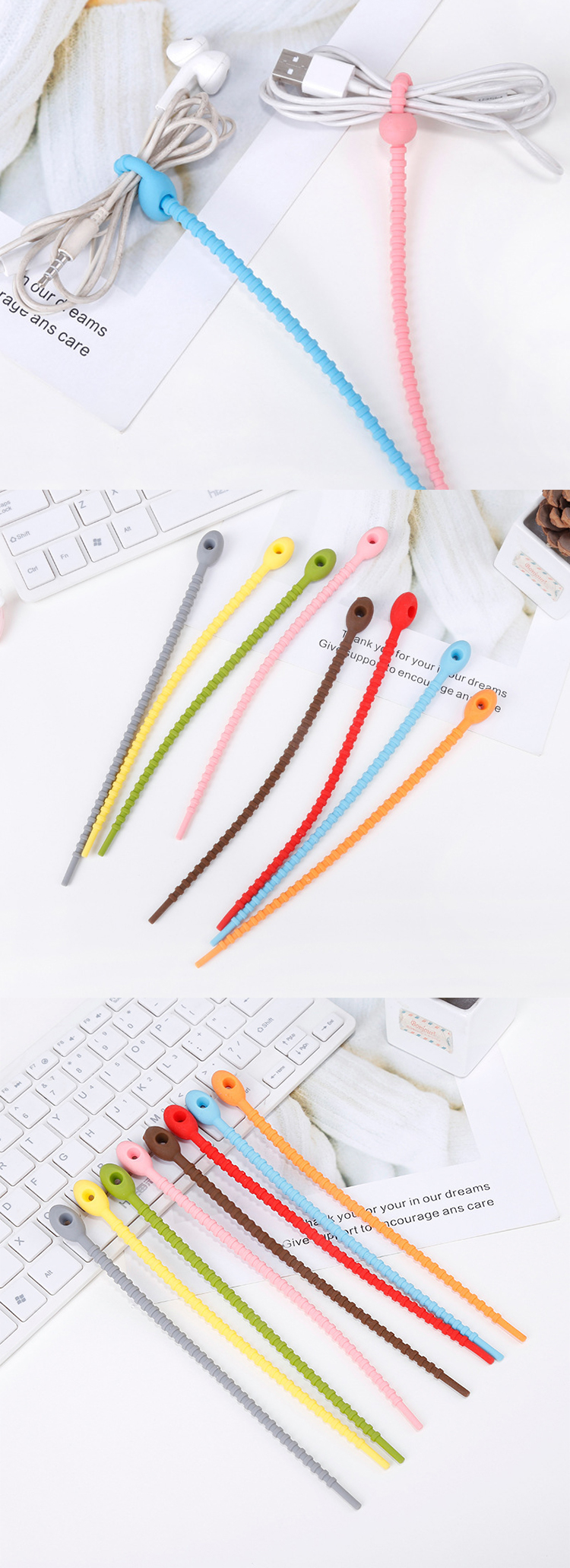Reusable Silicone Cable Ties , Tidy Wire Cord Lead Organizer