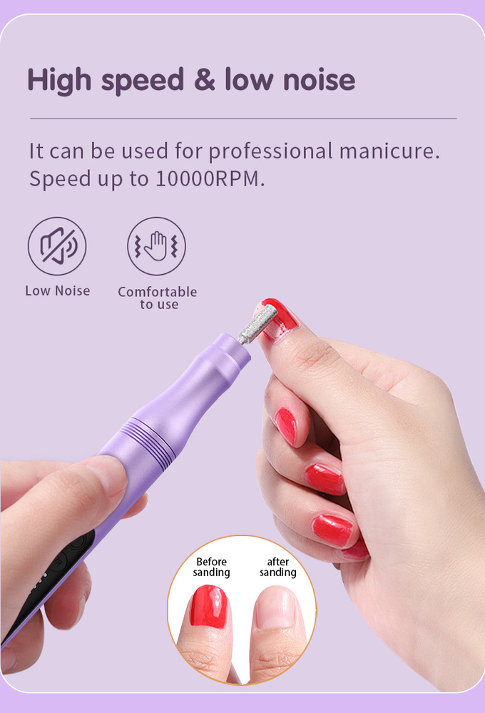 Rechargeable 5 Modes Electric Manicure 6 Drill Bits Portable Pedicure Low Noise Electric Nail Drill