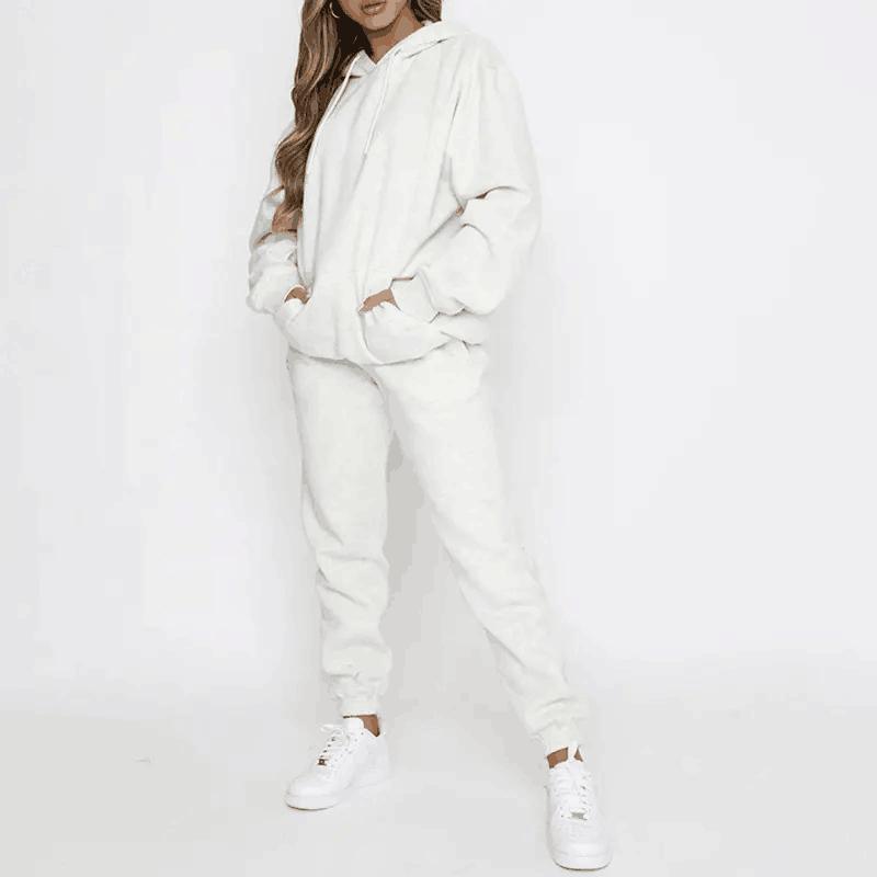 Custom Logo Winter High Quality Casual Wool Sweatpants and Hoodie 2 Piece Sets Fitness Solid Color Cotton Fleece Women Tracksuit