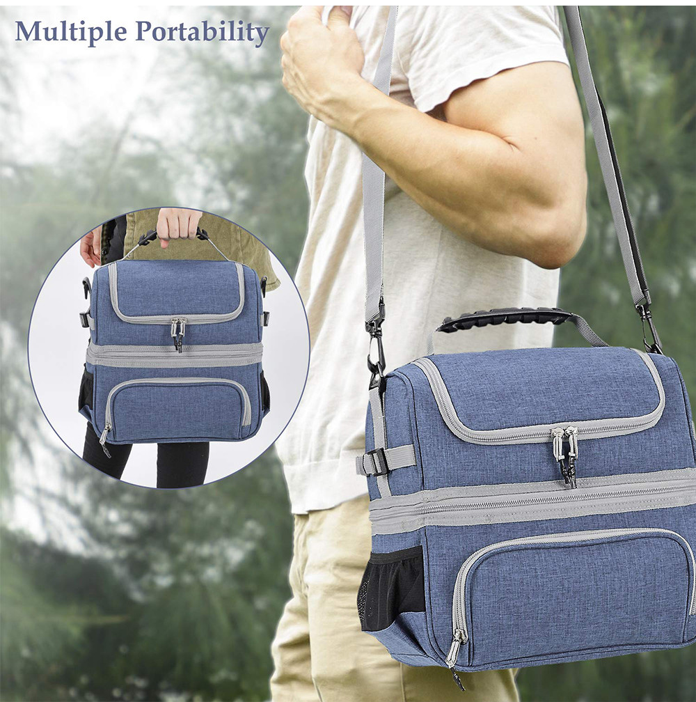 2 Compartment Lunch Bag Tote Large Insulated Cooler Thermal Lunch Box Tote