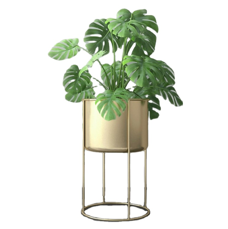 Outdoor indoor metal planter stand with planter pot