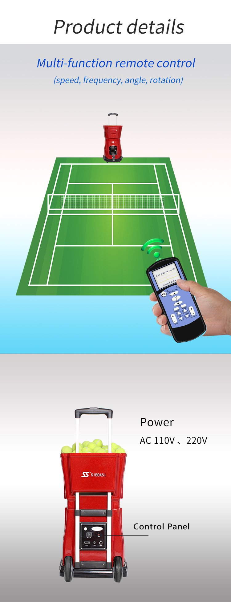 150 Ball Capacity Tennis Ball Machine , REACH Approved Tennis Robot Ball Machine