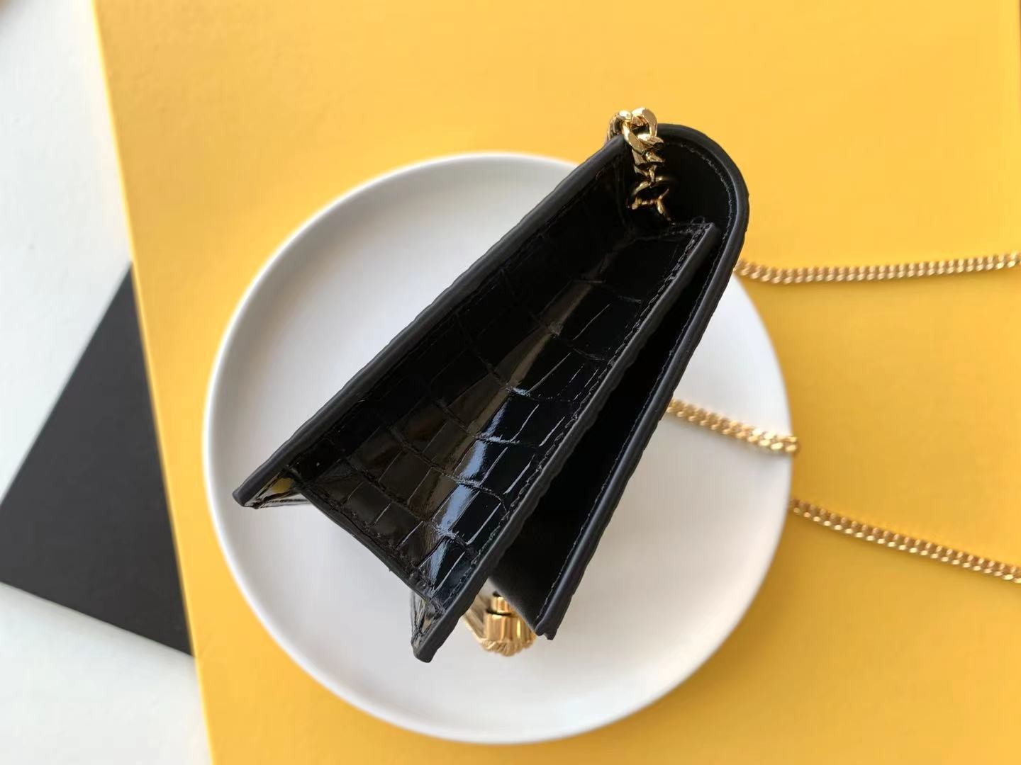 Calfskin YSL Black Bag Gold Chain Kate Small Tassel