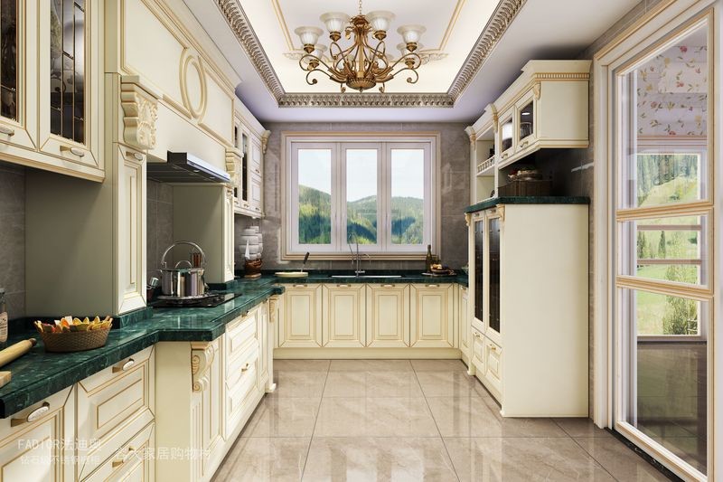 Opulent and Refined Custom Stainless Steel Kitchen Cabinetry with Deep Green Marble Countertop and Soft-Close Doors