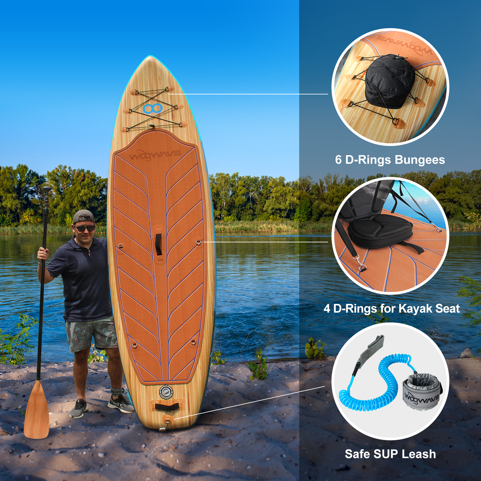 Customized Color Surf Leash Woowave ISUP Bodyboard 10'2'' for Lakes Rivers and Design